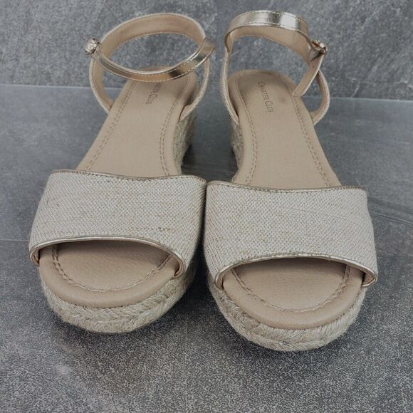 Charter Club Sandals 10.5 M Beige Canvas Platform Espadrilles Wedge Luchia - Picture 6 of 13